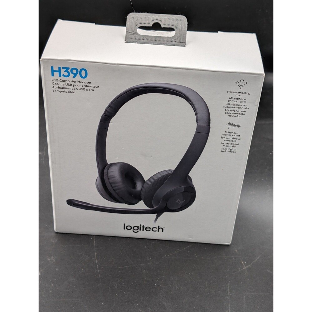 Logitech H390 USB Computer Headset Noise Canceling Microphone Black w Box
